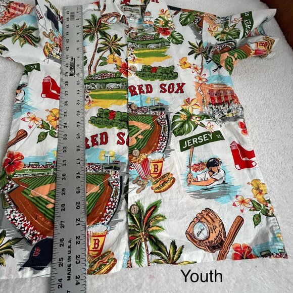Reyn Spooner Kids Boston Red Sox Scenic Button-Up Hawaiian Shirt XL White/Green - Picture 7 of 7